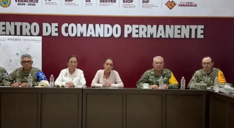Sheinbaum confirma instalación de puentes aéreos al norte de Veracruz; revela daños