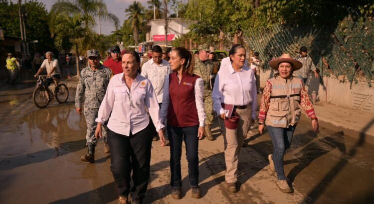 Sheinbaum recorre municipios afectados al norte de Veracruz, tras inundaciones